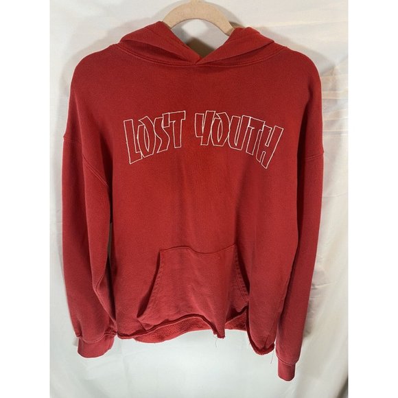 Lost Youth Forever 21 Sweater Boys Large Red  Logo Hooded Sweater‎ Mens - Picture 1 of 8